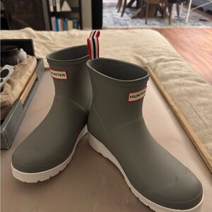 Hunter Olive Rubber Boots with White Sole